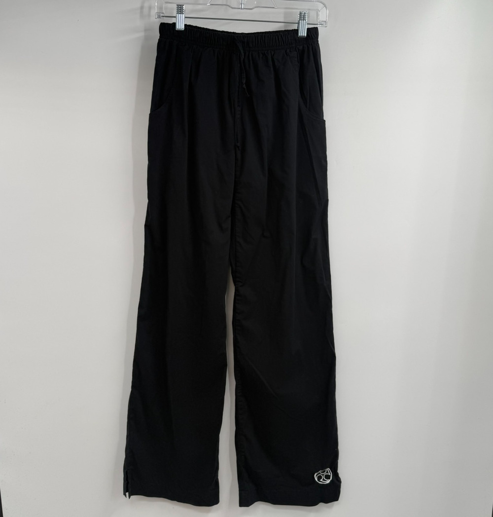 Be Present Woven Yoga Pants Womens L Black Wide Leg Drawstring Side Slit Lounge